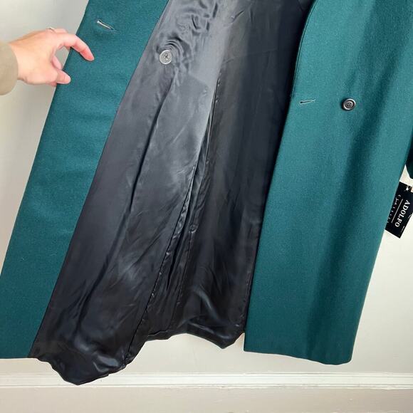 Vintage 90s NEW Adolfo Classics 100% Wool Green Double Breasted Long Coat 10 - Picture 8 of 14